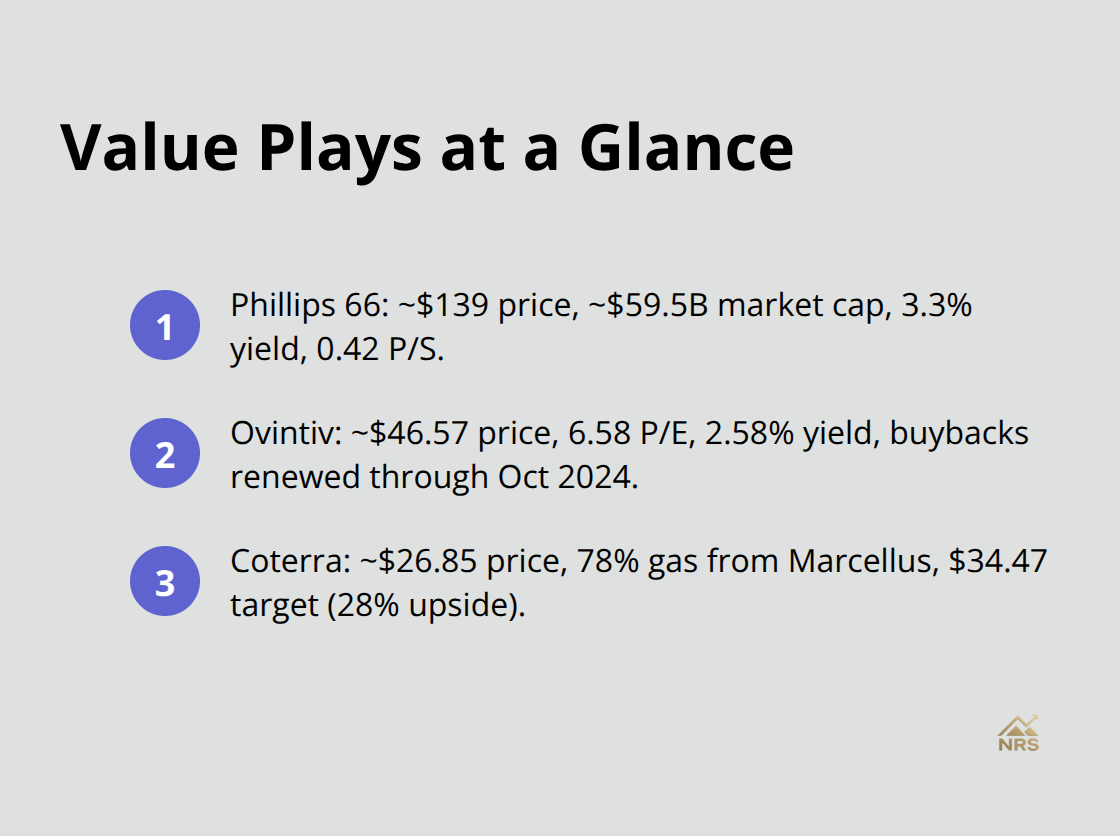 Compact checklist of value-oriented natural gas stocks with key valuation metrics - natural gas stocks outlook