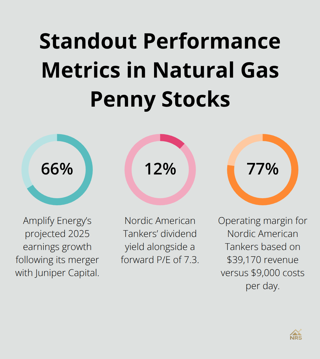 Chart showing 66.7% projected earnings growth, 11.8% dividend yield, and a 77% operating margin from examples in the article. - penny stocks natural gas