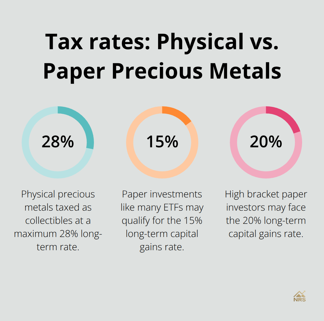 Comparison of U.S. tax rates for physical precious metals versus paper investments
