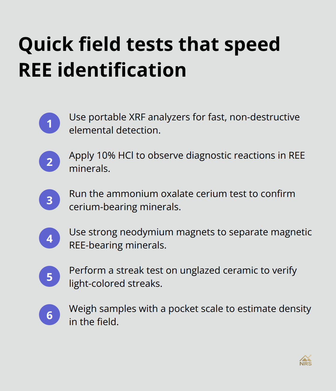 Compact checklist of practical field tests for REE minerals
