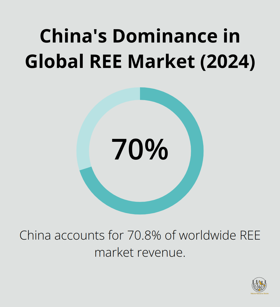 Pie chart showing China's 70.8% share of global Rare Earth Elements market revenue in 2024