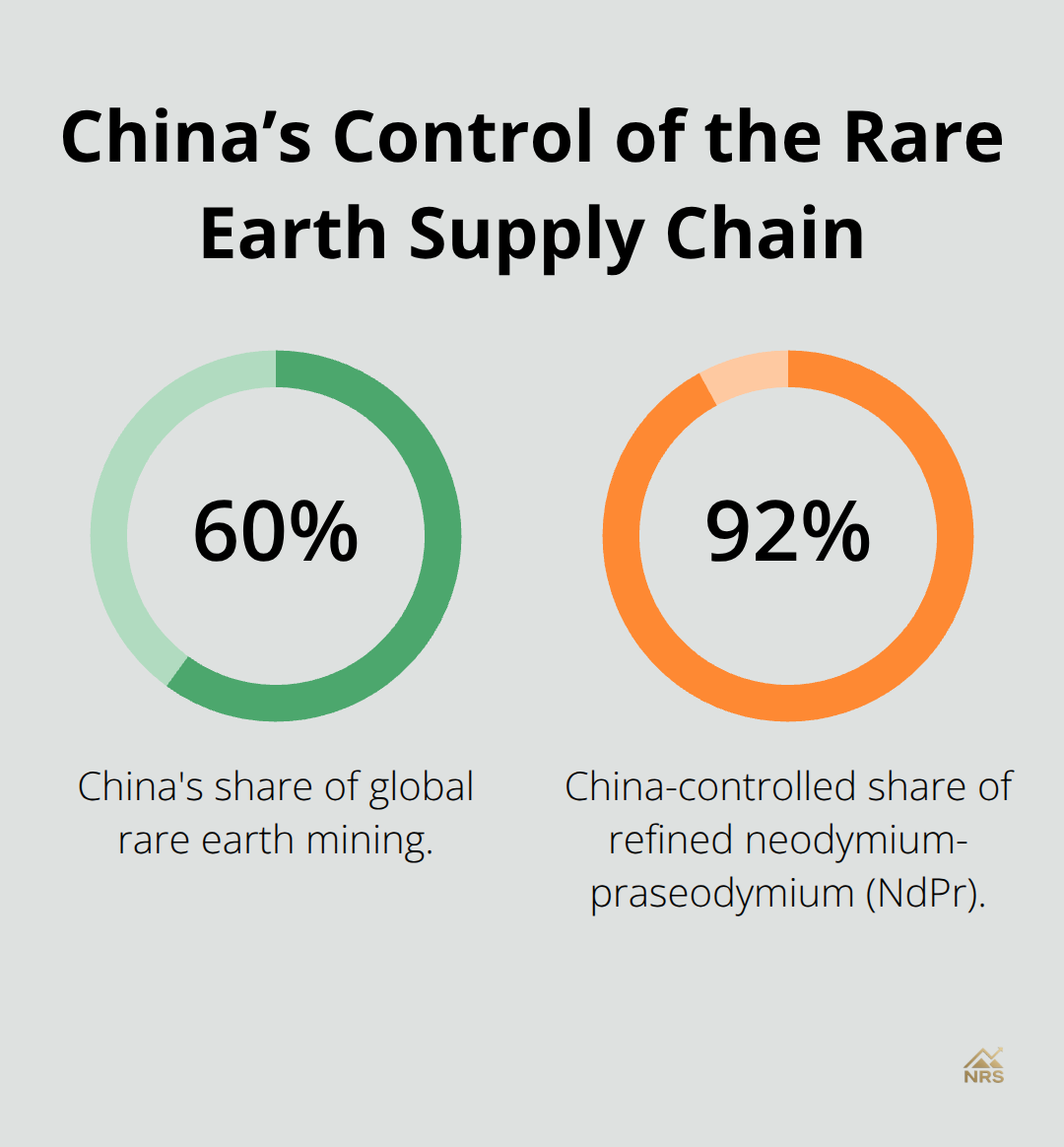Chart highlighting China’s share of mining and NdPr refining - rare earth elements investing