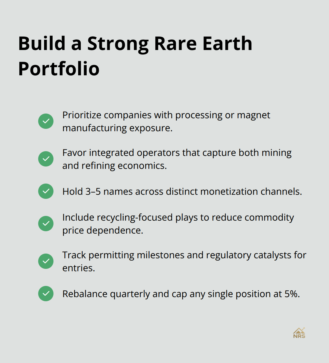 Checklist of portfolio moves to capture value across the rare earth supply chain. - rare earth monetization strategies