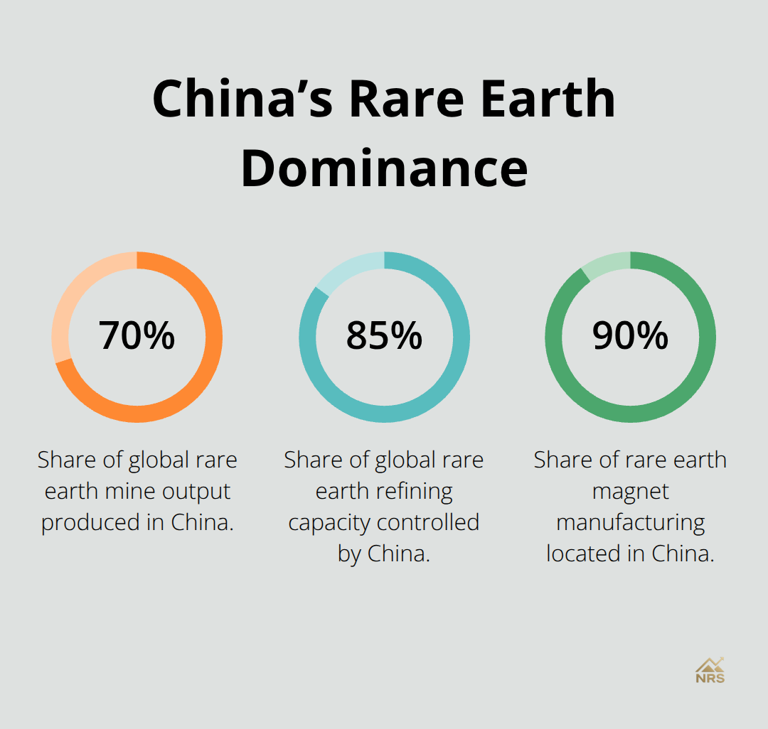 Visualization of China’s share of mine output, refining capacity, and magnet manufacturing for rare earths