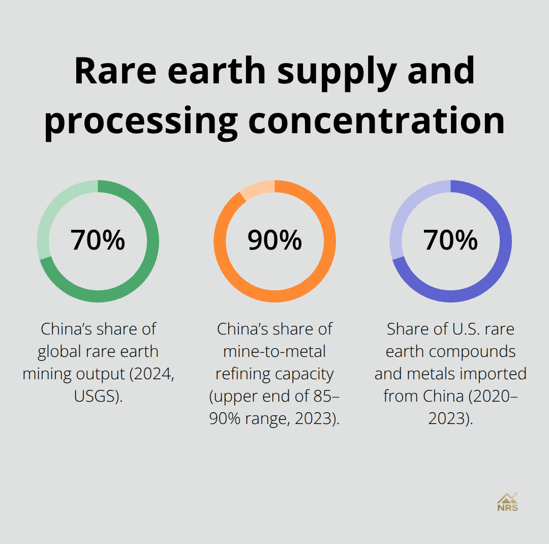 Percentages highlighting China’s mining and processing dominance and U.S. import reliance - rare earths market dynamics