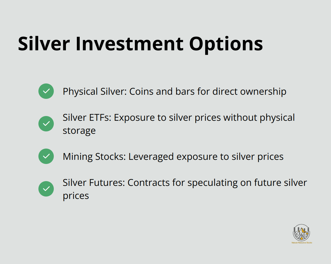 Checkmark list of different ways to invest in silver