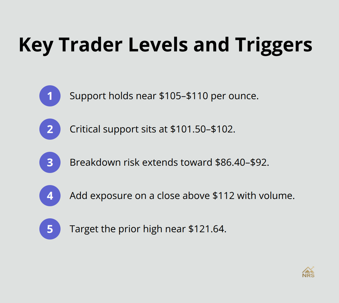 Compact list of silver trading levels for entries, stops, and targets.