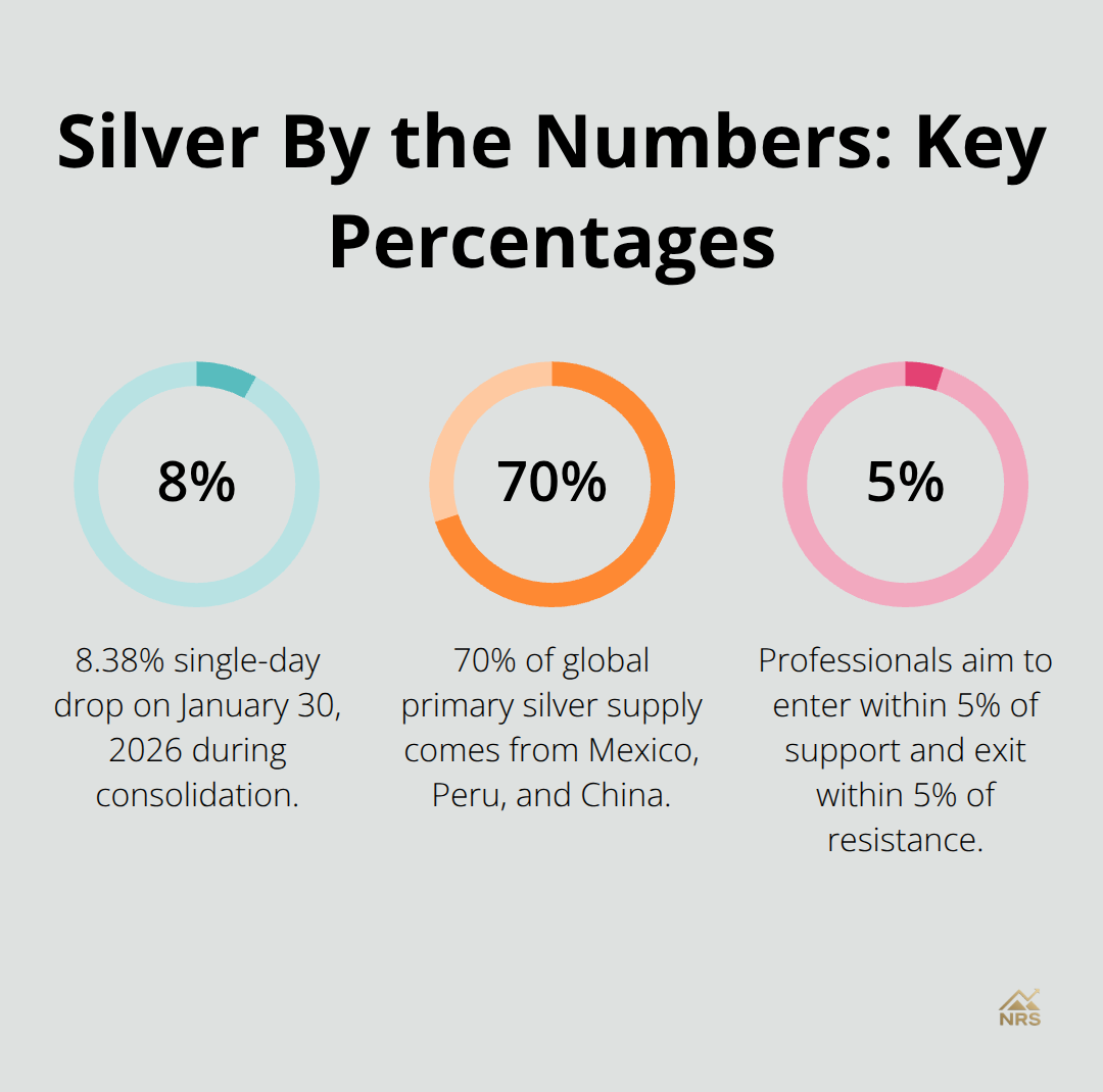 Percentage chart highlighting major silver market stats from the article. - silver stock market trends