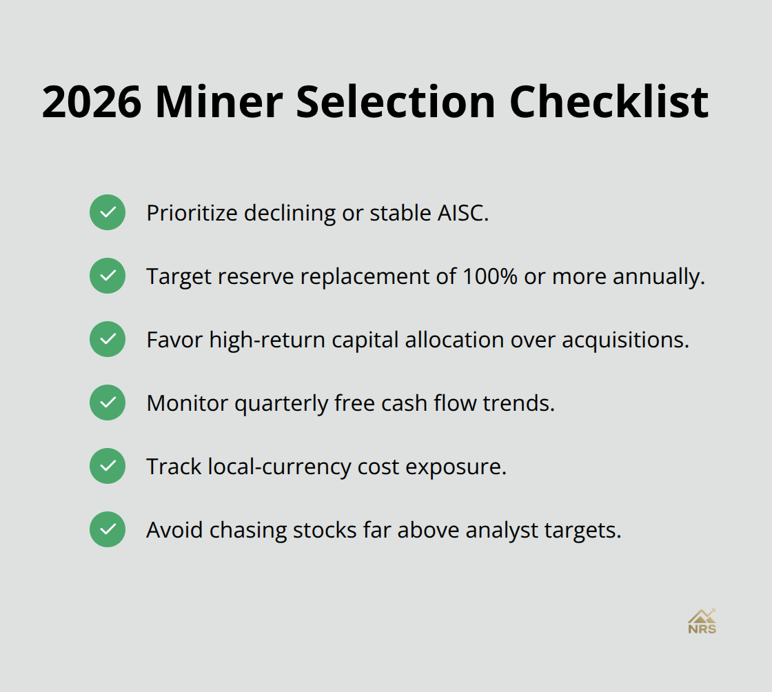 Checklist of key criteria for selecting winning gold miners in 2026 - top gold stock picks