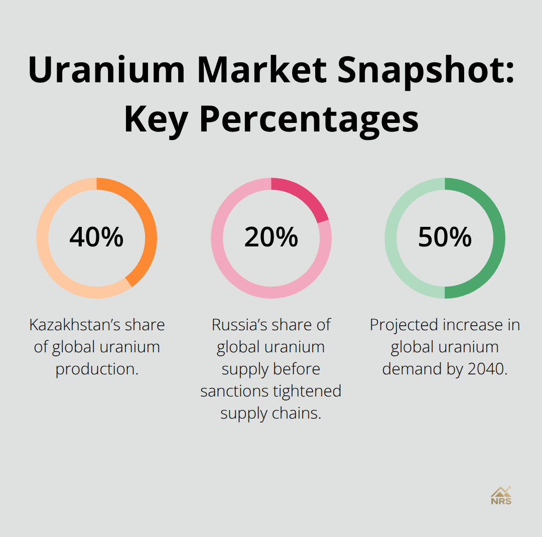 Key uranium market percentages on production concentration, prior Russian share, and projected demand growth - uranium market analysis