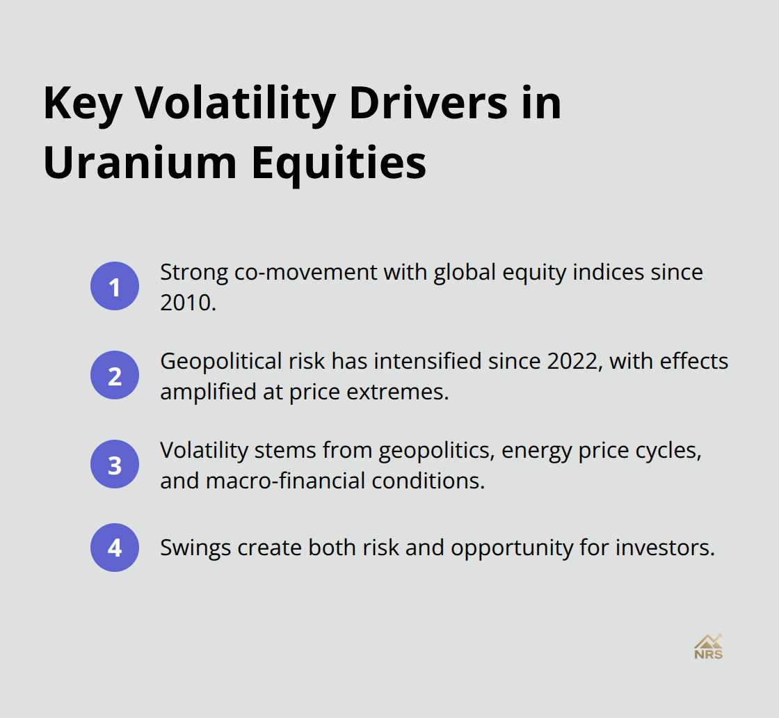 Compact list of the main factors driving uranium stock volatility since 2010