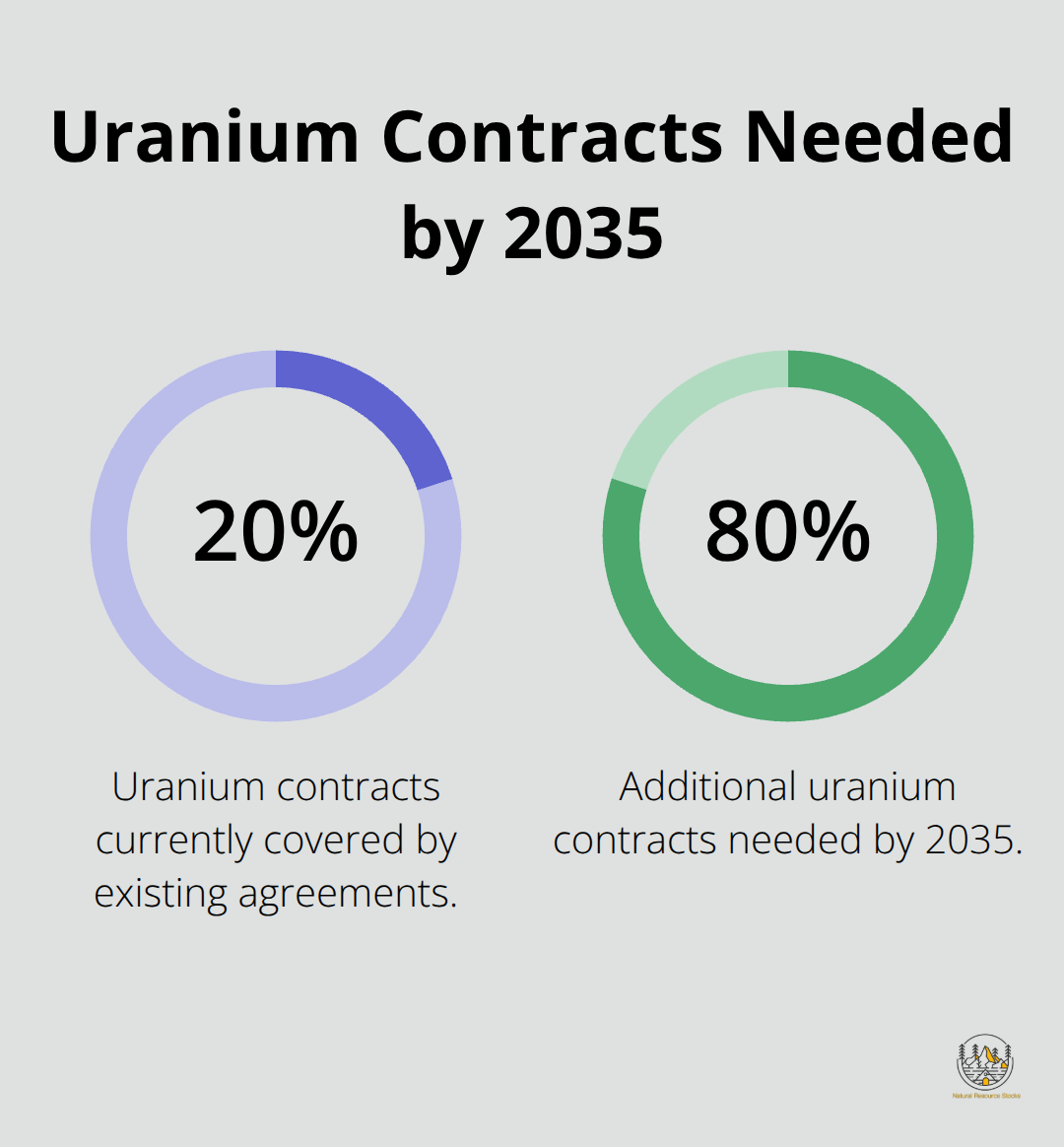 Pie chart showing 20% of uranium contracts covered and 80% still needed by 2035 - uranium mining companies