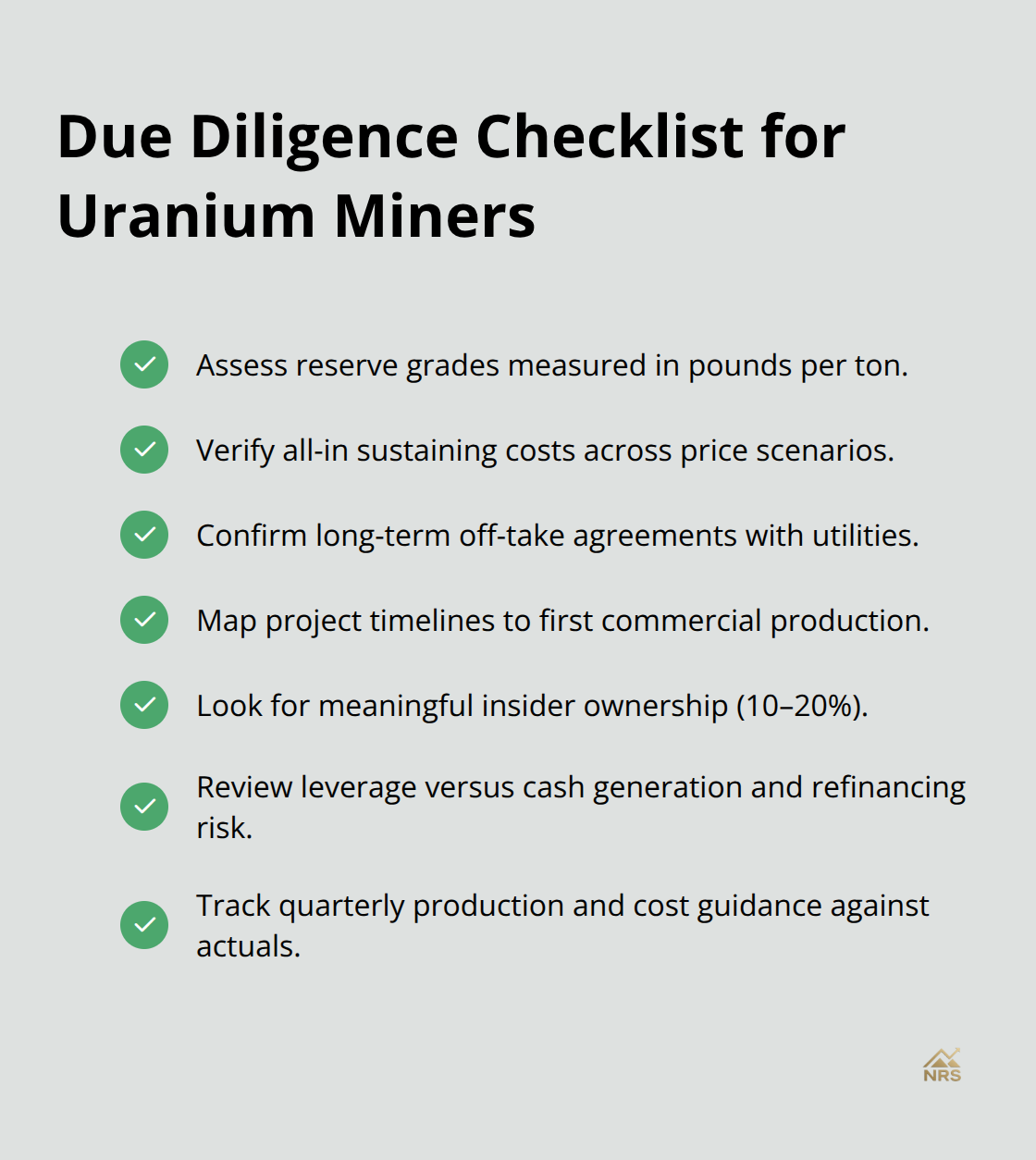Checklist of critical factors for evaluating uranium mining stocks - uranium mining investment guide