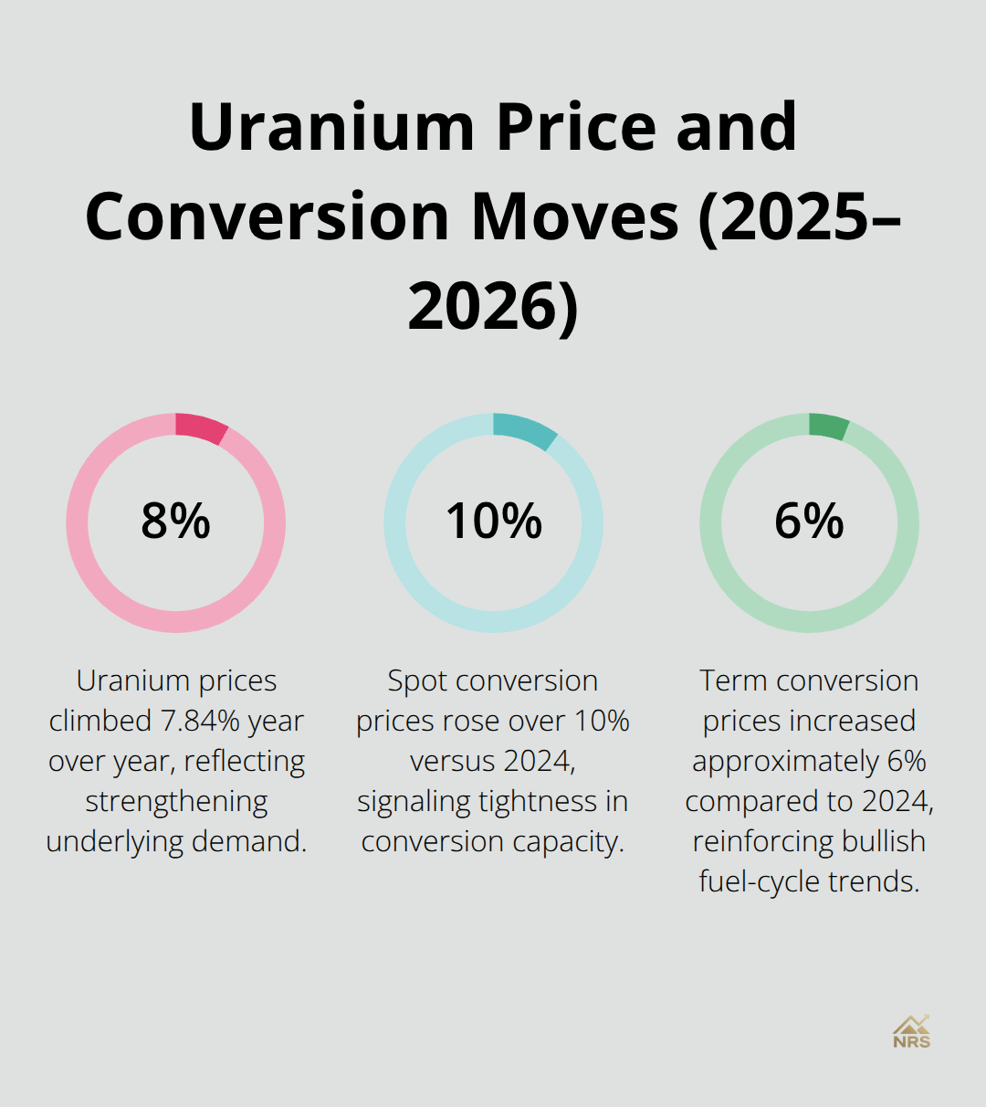 Year-over-year uranium price change and conversion market increases for spot and term contracts. - uranium price trajectory